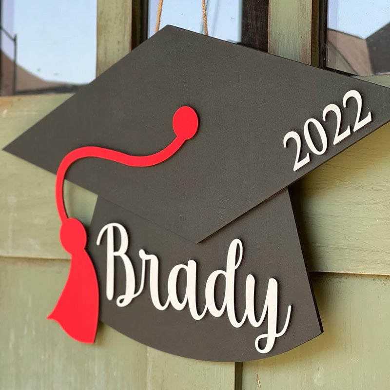 Personalized Graduation Door Hanger 2025 Graduation Gift - Wooden Grad Cap Sign