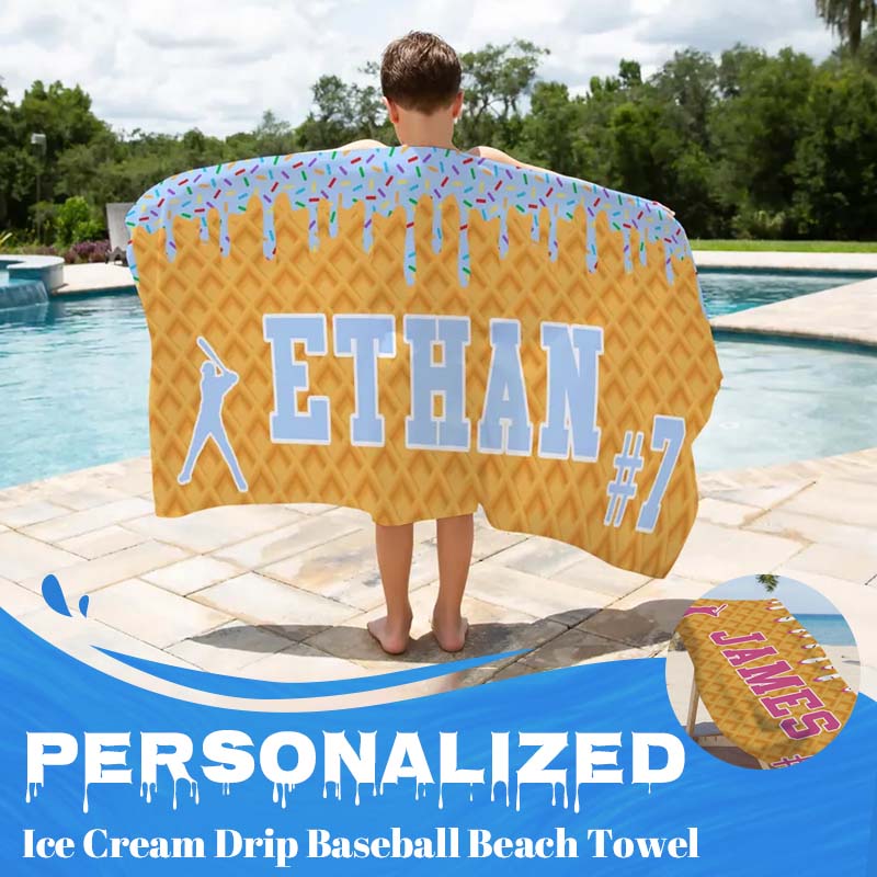 Personalized Ice Cream Drip Baseball Beach Towel