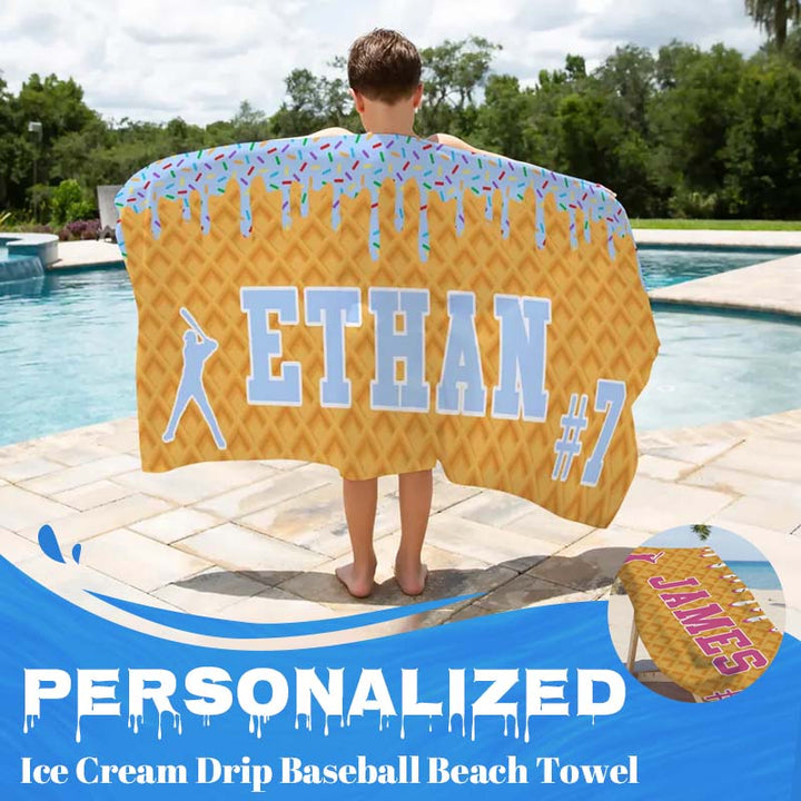 Personalized Ice Cream Drip Baseball Beach Towel