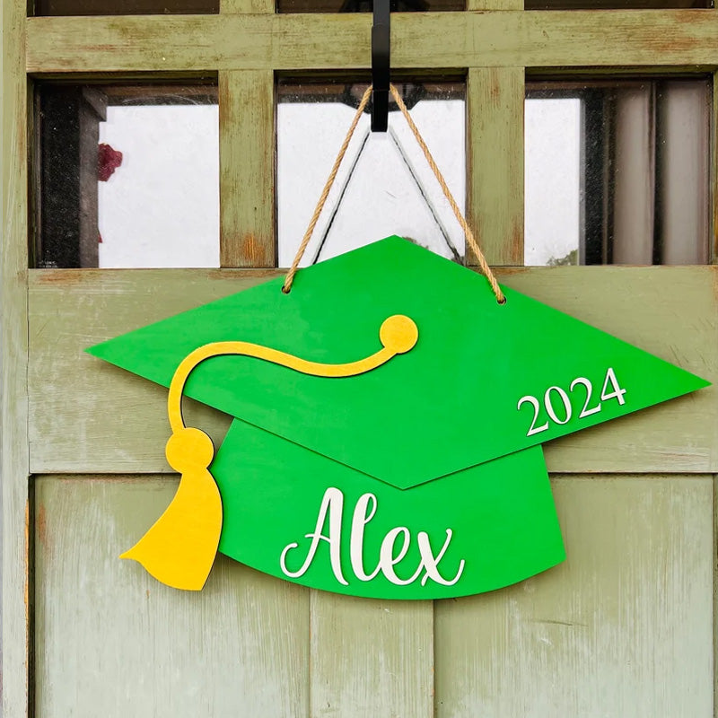 Personalized Graduation Door Hanger 2025 Graduation Gift - Wooden Grad Cap Sign
