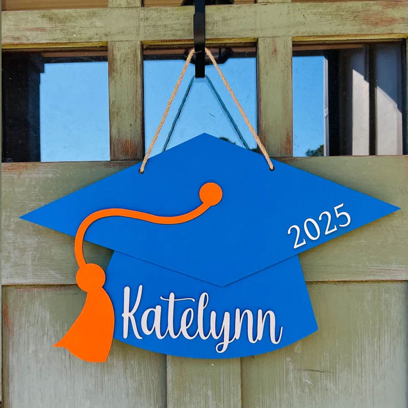 Personalized Graduation Door Hanger 2025 Graduation Gift - Wooden Grad Cap Sign