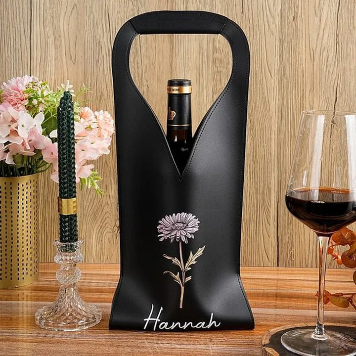 Personalized Birthday Flower Leather Wine Bag