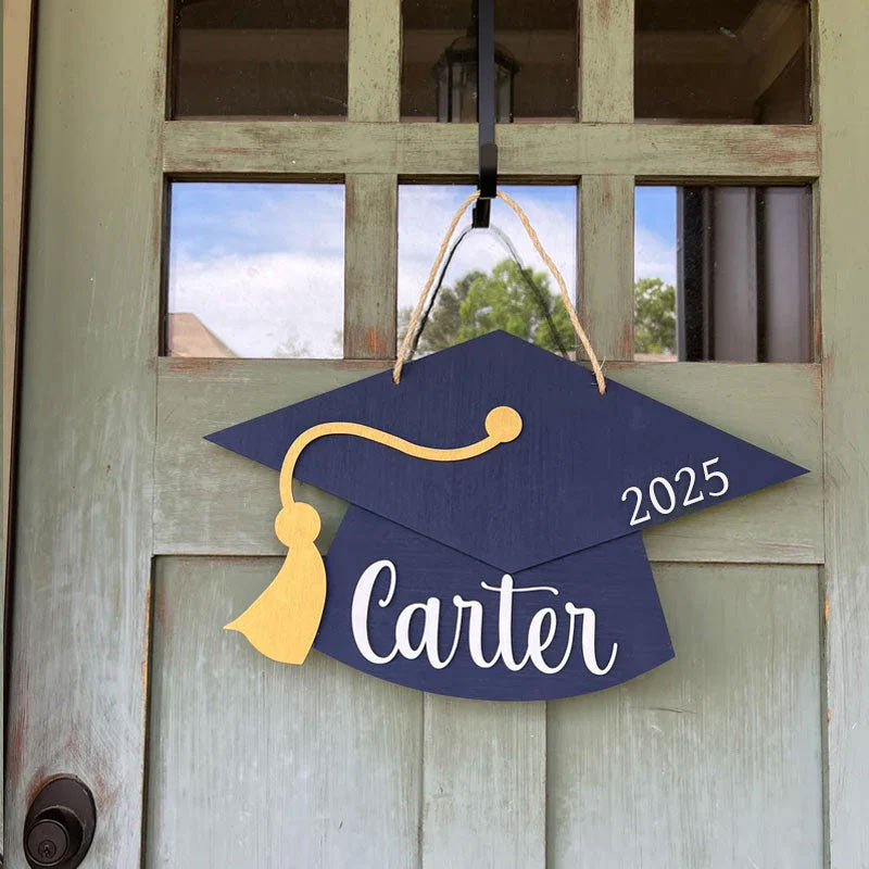 Personalized Graduation Door Hanger 2025 Graduation Gift - Wooden Grad Cap Sign
