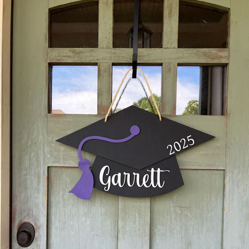 Personalized Graduation Door Hanger 2025 Graduation Gift - Wooden Grad Cap Sign