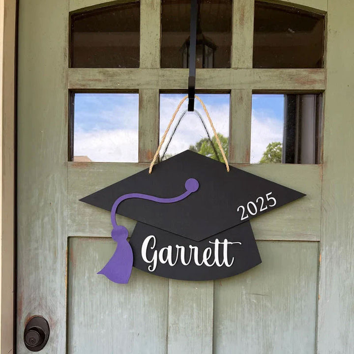 Personalized Graduation Door Hanger 2025 Graduation Gift - Wooden Grad Cap Sign