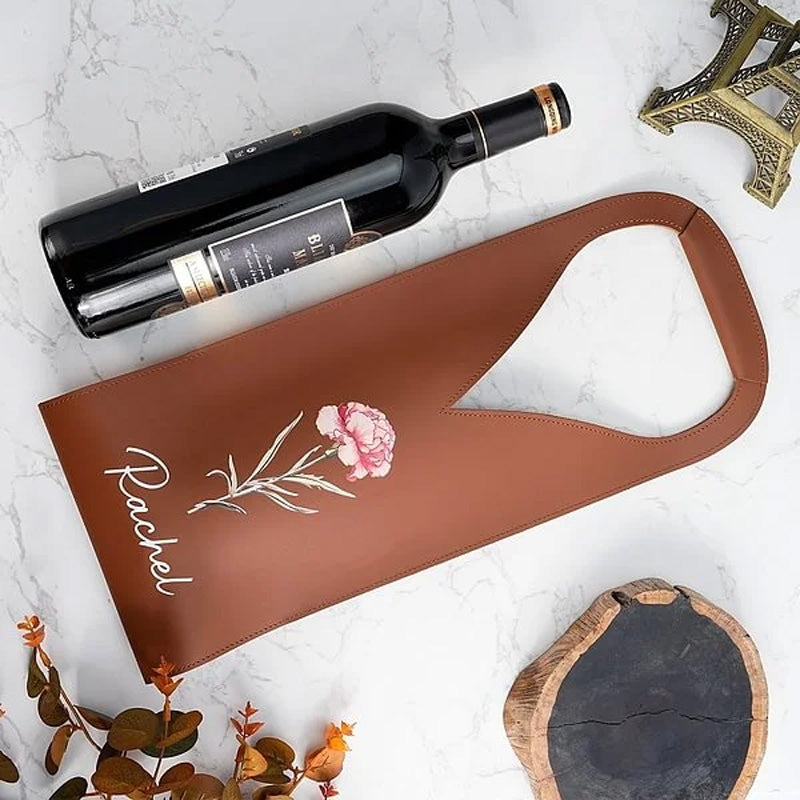Personalized Birthday Flower Leather Wine Bag
