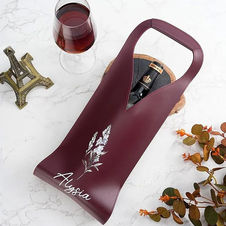 Personalized Birthday Flower Leather Wine Bag