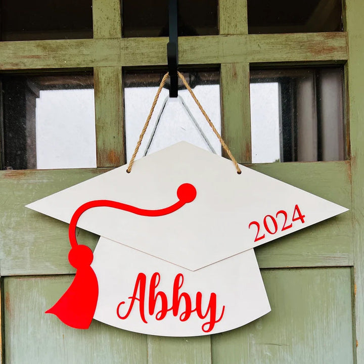 Personalized Graduation Door Hanger 2025 Graduation Gift - Wooden Grad Cap Sign