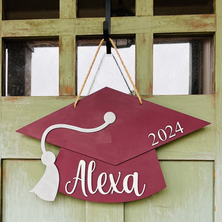 Personalized Graduation Door Hanger 2025 Graduation Gift - Wooden Grad Cap Sign