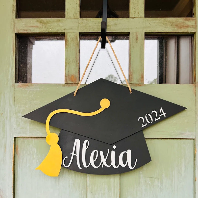 Personalized Graduation Door Hanger 2025 Graduation Gift - Wooden Grad Cap Sign
