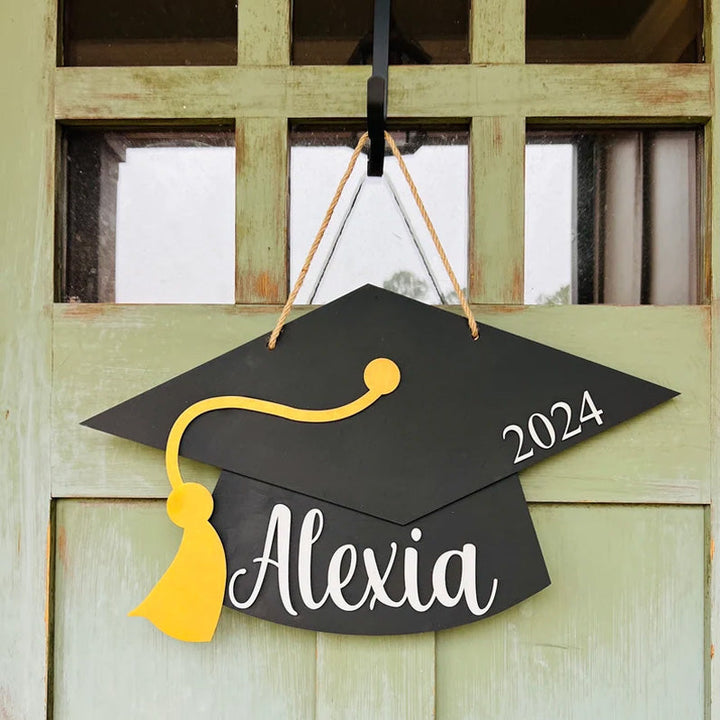 Personalized Graduation Door Hanger 2025 Graduation Gift - Wooden Grad Cap Sign