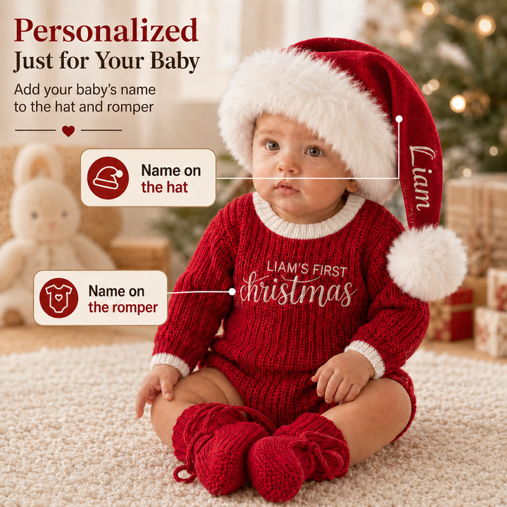 Personalized Baby’s First Christmas Organic Cotton Knit Romper