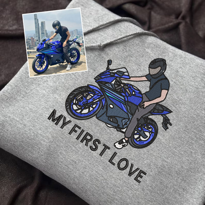 Custom Motorcycle Embroidered Hoodie – Front or Back Design Biker Hoodie 🏍️🧵