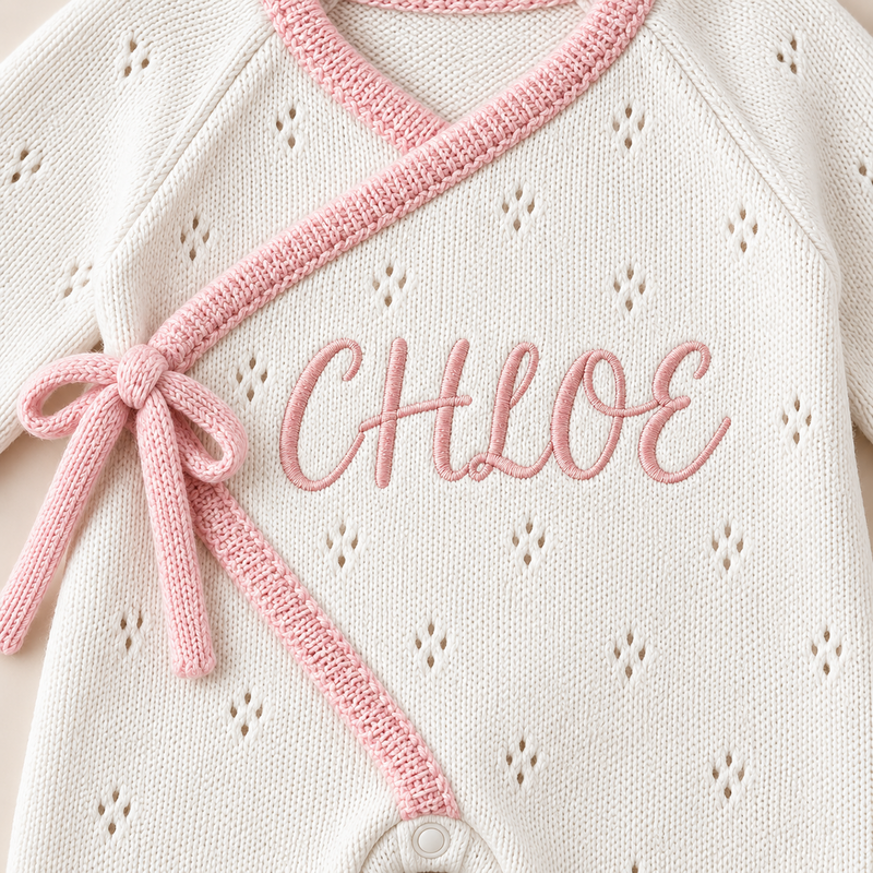 Personalized Baby Girl Organic Cotton Knit Romper – Custom Name Outfit