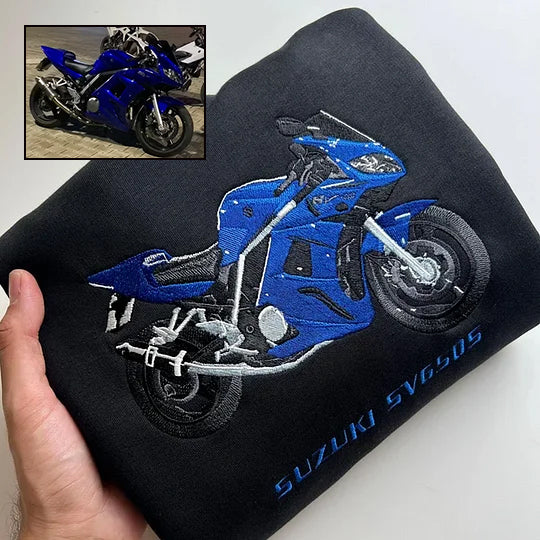 Custom Motorcycle Embroidered Hoodie – Front or Back Design Biker Hoodie 🏍️🧵