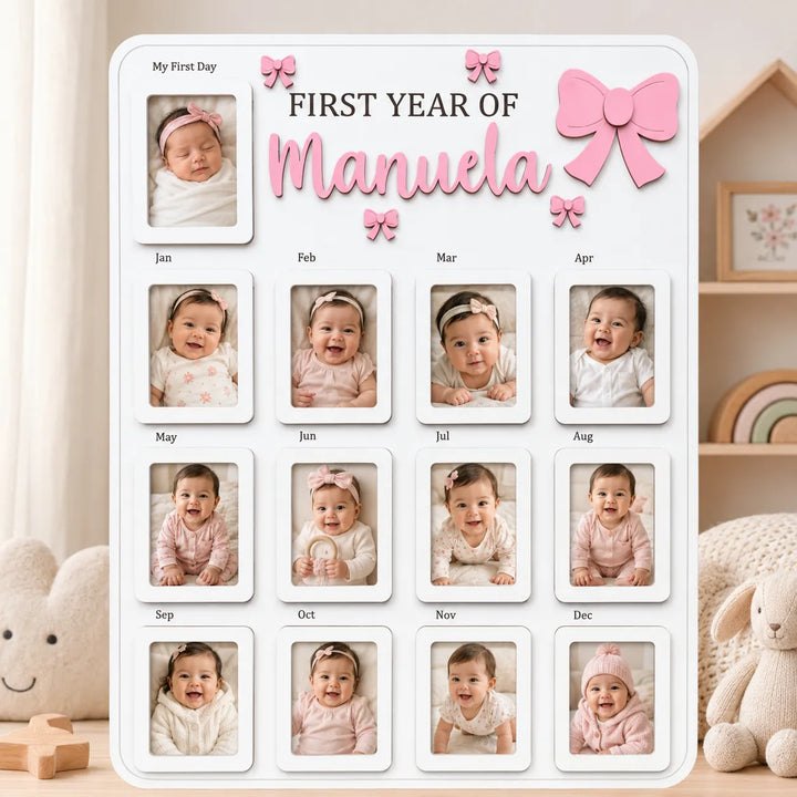 Pink Bow – Personalized Baby’s First Year Photo Frame