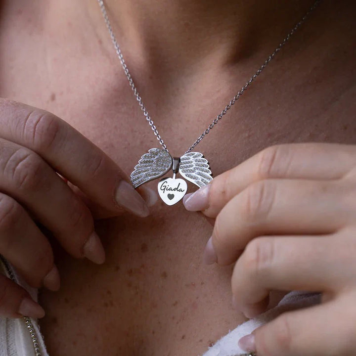 [Eternal Guardian] Angel Wings Memorial Necklace with Hidden Name