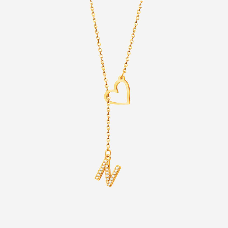 Customized Personalized Heart Lasso Necklace-Inlaid Zirconia Letters