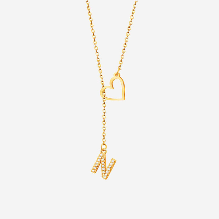 Customized Personalized Heart Lasso Necklace-Inlaid Zirconia Letters