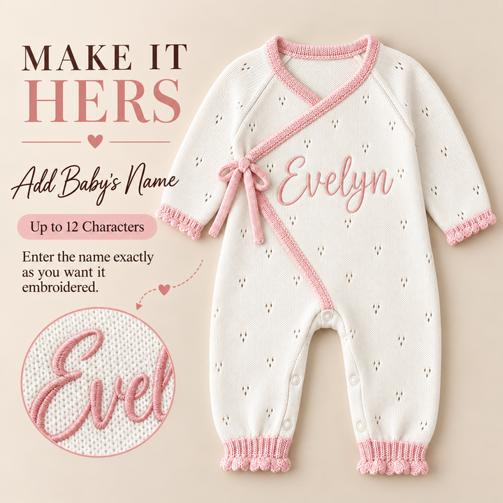 Personalized Baby Girl Organic Cotton Knit Romper – Custom Name Outfit