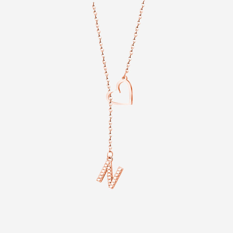 Customized Personalized Heart Lasso Necklace-Inlaid Zirconia Letters