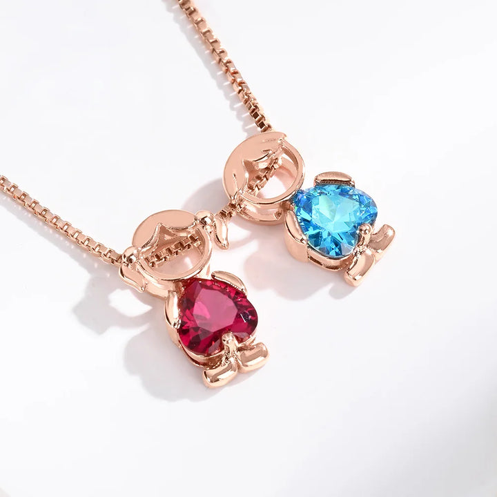 Vintage 80s Boy & Girl Charm Sterling Silver Pendant Necklace - Mother's Day Birthday Gift