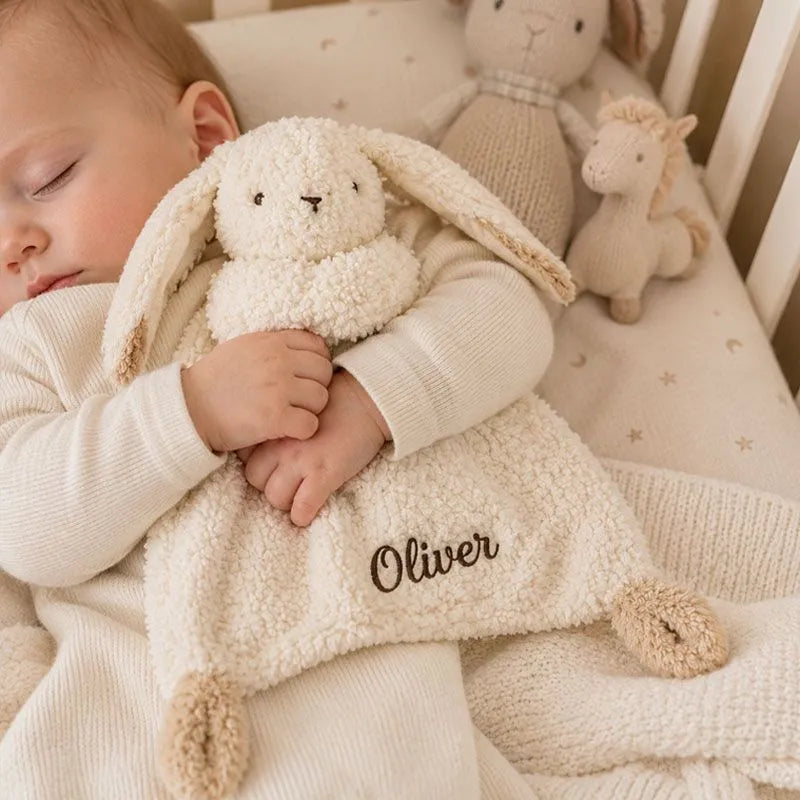 Personalized Cream Animal Baby Lovey Blanket