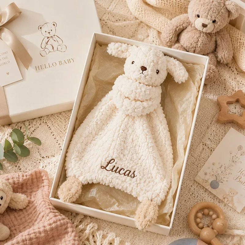 Personalized Cream Animal Baby Lovey Blanket