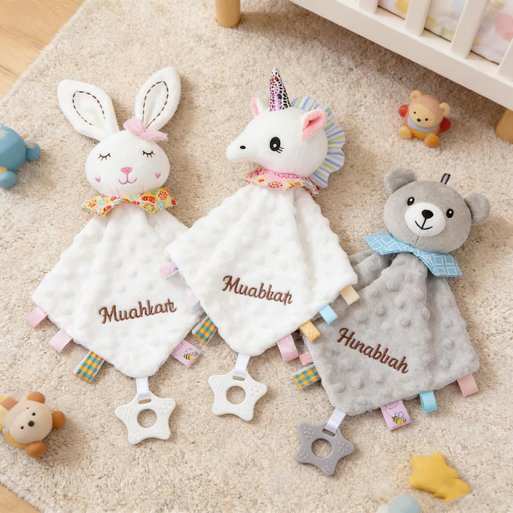 Personalized Baby Lovey Blanket,Custom Embroidered Name, Minky Dot Sensory Security Blanket