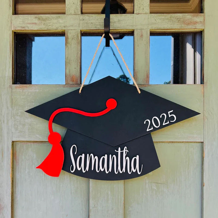 Personalized Graduation Door Hanger 2025 Graduation Gift - Wooden Grad Cap Sign