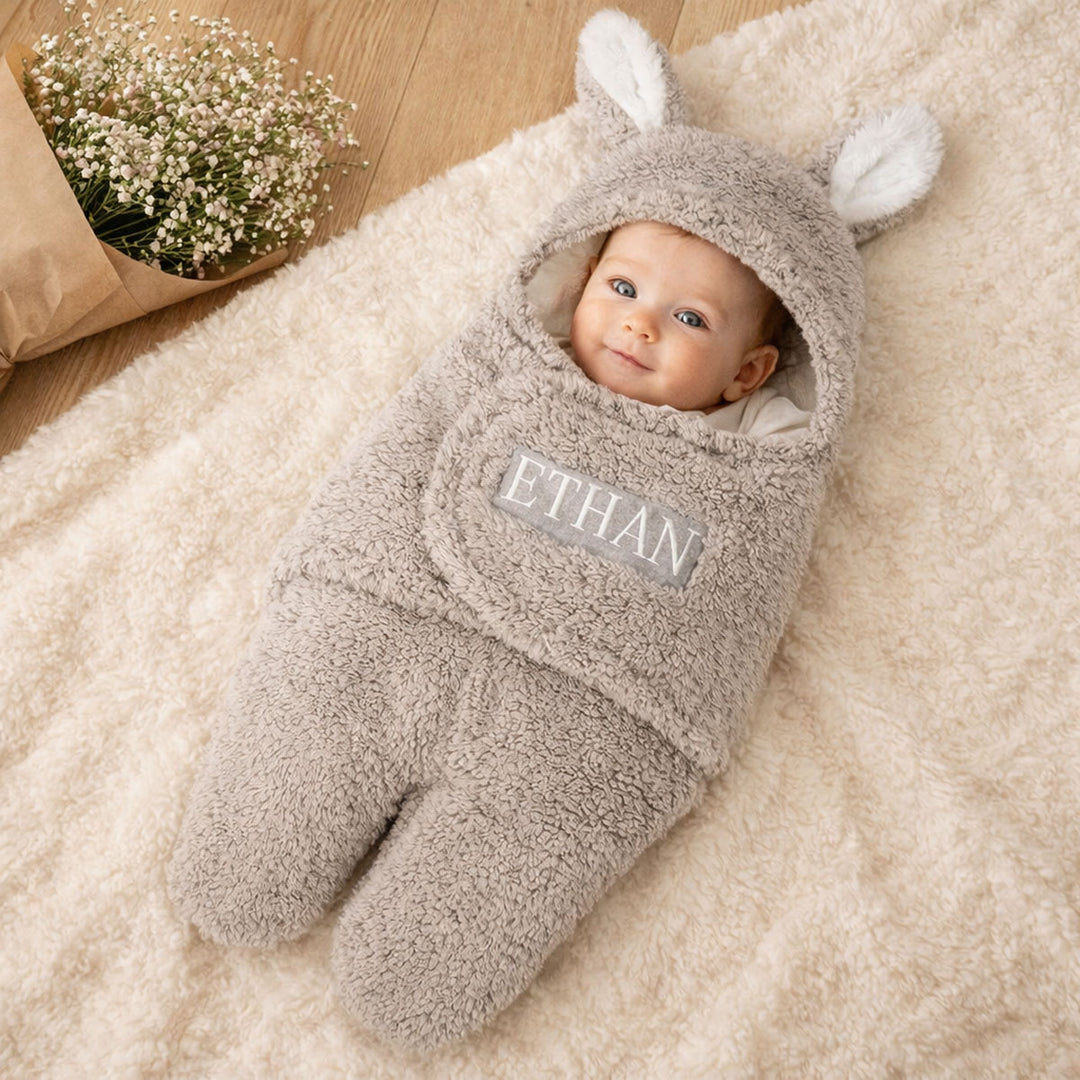 Personalized Embroidered Name Bunny Baby Swaddle – Warm, Comfortable, and Easy to Use