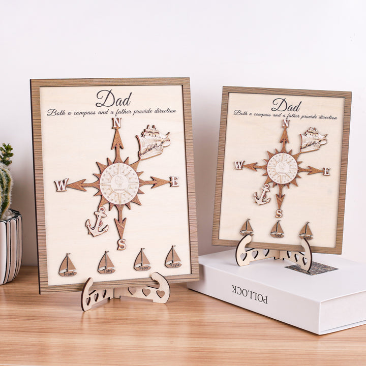 Personalized Wooden Compass Plaque – A Tribute to Dad