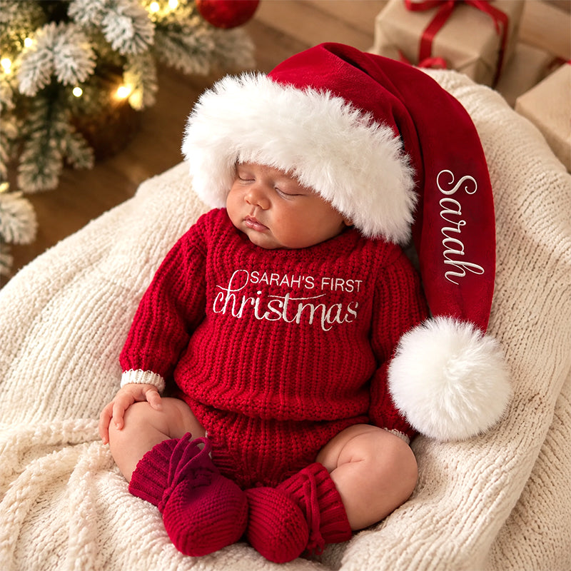 Personalized Baby’s First Christmas Organic Cotton Knit Romper