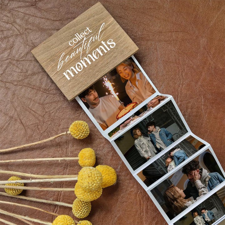 Custom Vintage Carved Color Printed Pull-Out Folding Photo Wooden Box