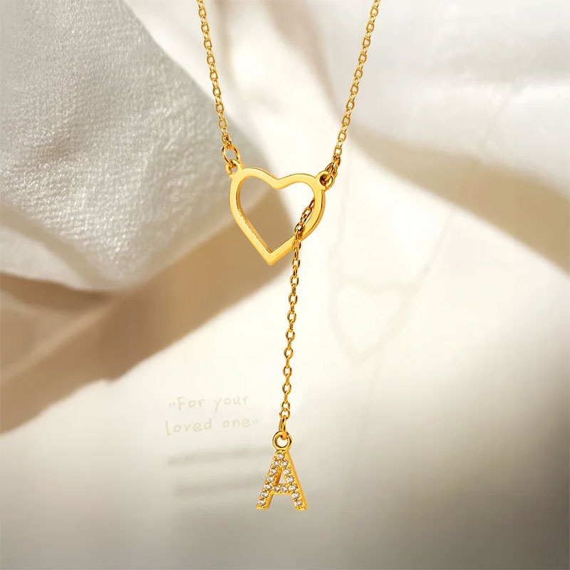 Customized Personalized Heart Lasso Necklace-Inlaid Zirconia Letters