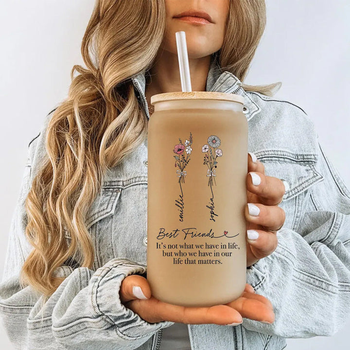 Personalized Best Friends Birthday Flower Frosted Straw Glass