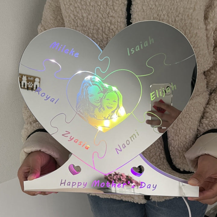 Personalized Photo Heart Puzzle Mirror Light