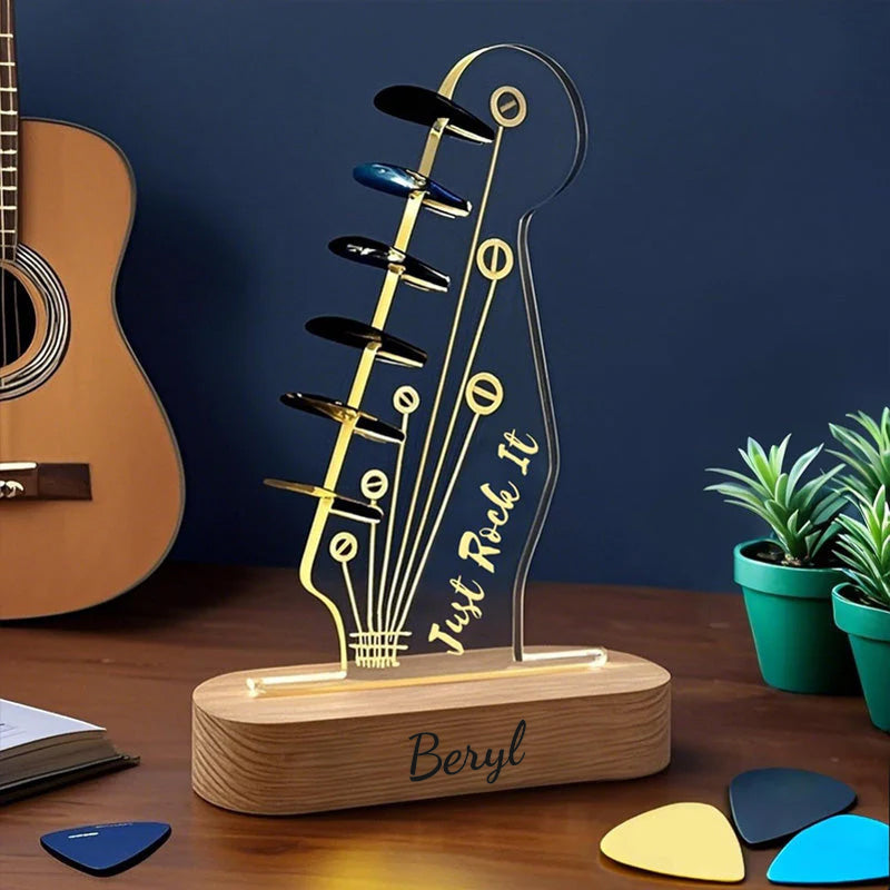 Personalized 3D Night Light Wooden Guitar Pick Holder