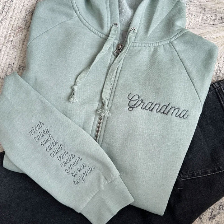 Customizable Grandma Embroidered Zip Hoodie Jacket | Grandkids Names
