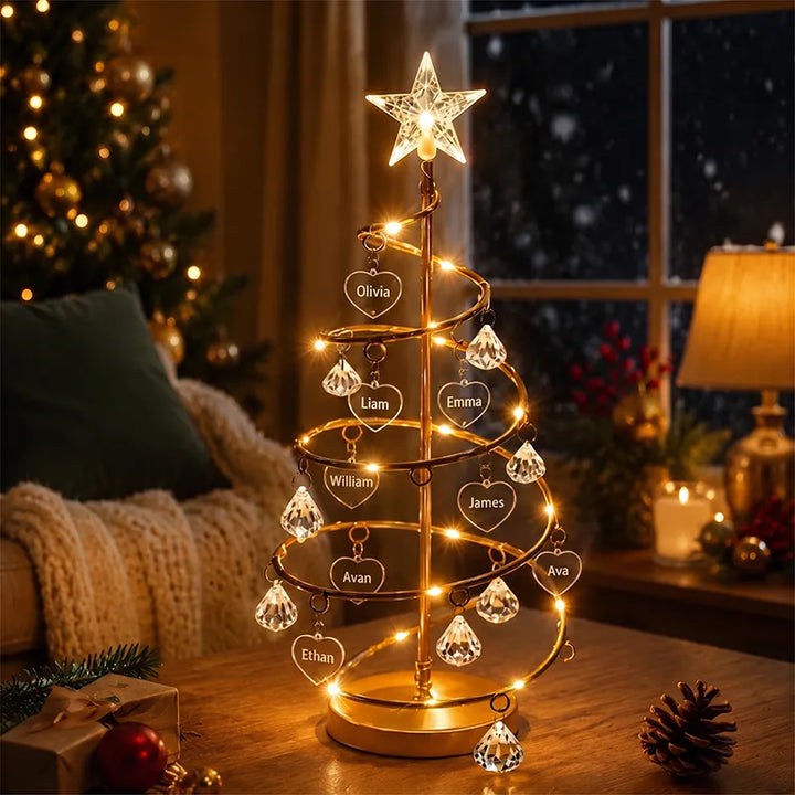 Personalized Family Name Illuminated Christmas Tree – Custom 1–10 Names Tabletop Holiday Decoration