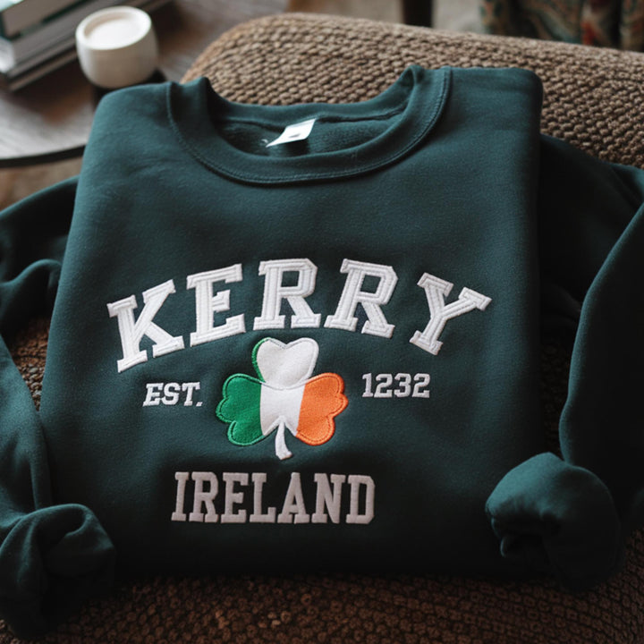 Custom City/County St Patrick's Day Embroidered Four Leaf Clover Sweatshirt