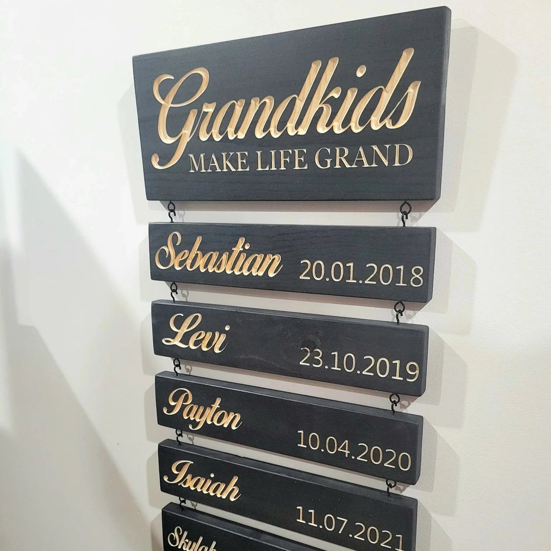 Personalized Grandkids Hanging Sign | 2024 Version Engraved Design