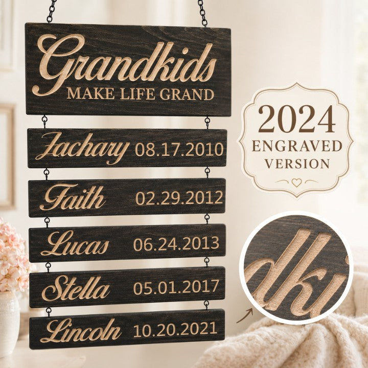 Personalisiertes Hängeschild für Enkelkinder (graviert) Familienandenken