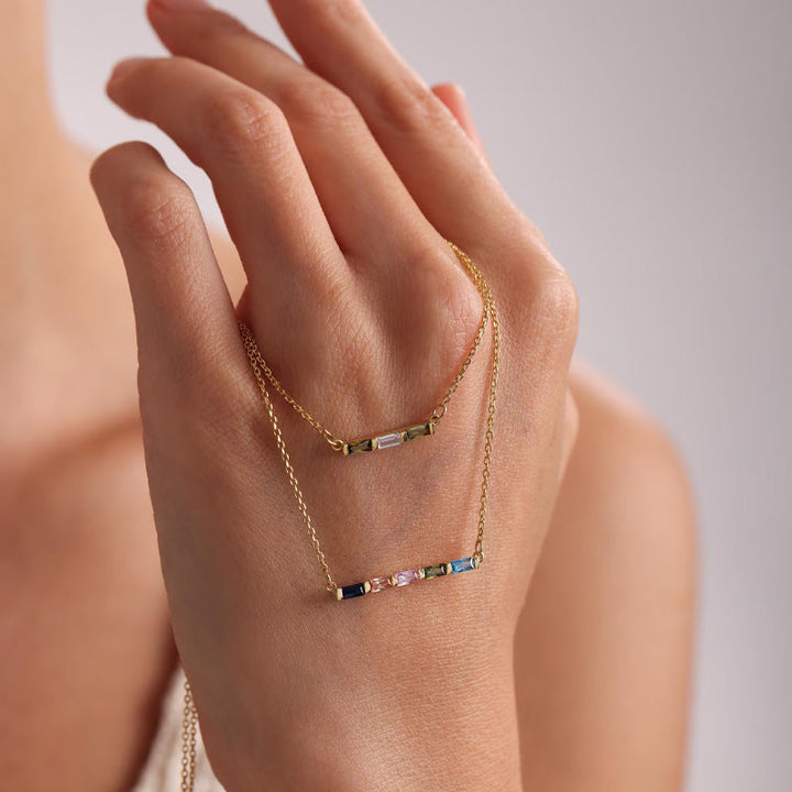 Custom Rectangular Birthstone Necklace
