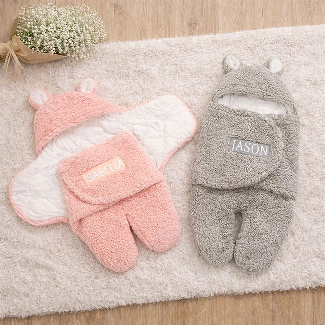 Personalized Embroidered Name Bunny Baby Swaddle – Warm, Comfortable, and Easy to Use