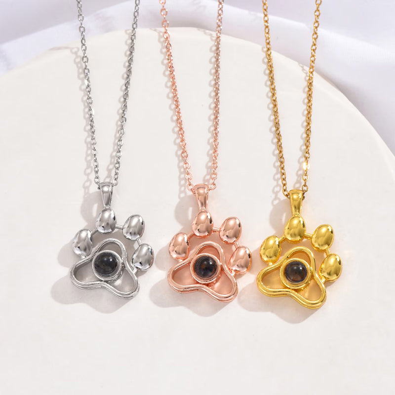 Personalized Pet Paw Photo Projection Necklace