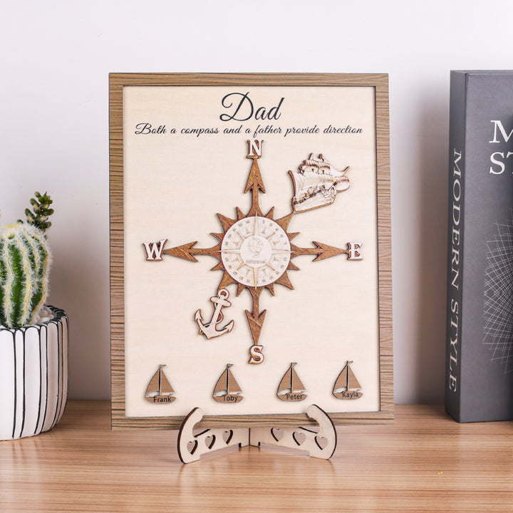 Personalized Wooden Compass Plaque – A Tribute to Dad
