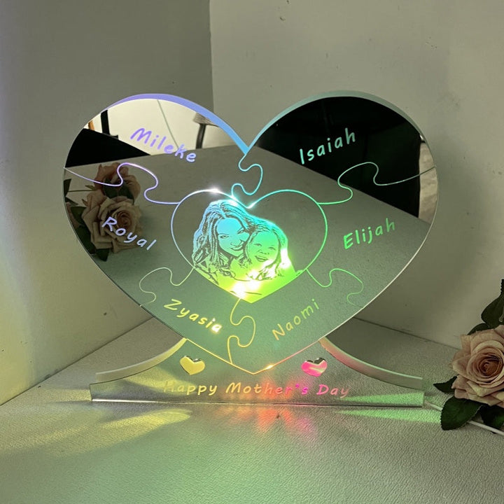 Personalized Photo Heart Puzzle Mirror Light