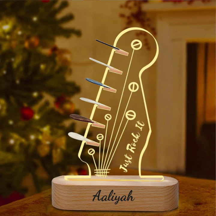 Personalized 3D Night Light Wooden Guitar Pick Holder