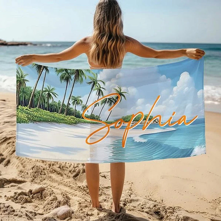 Personalized Tropical Beach Palm Tree Oversized Beach Towel